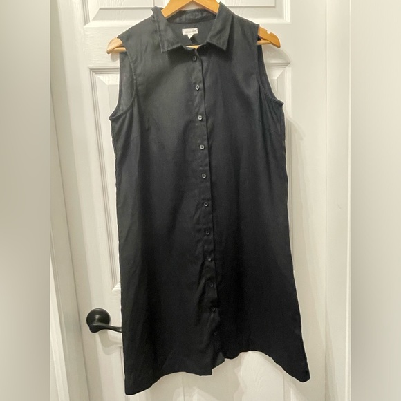47-Garnet Hill 100% Linen Shirtdress Black Sleeveless Lagenlook Coastal Size 12 - Picture 1 of 8